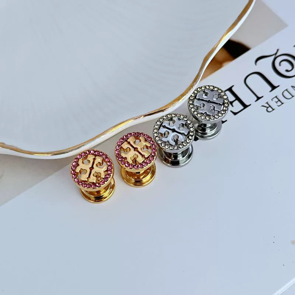 Tory Burch Rhinestone Geometric Round Hollow Letter Earrings